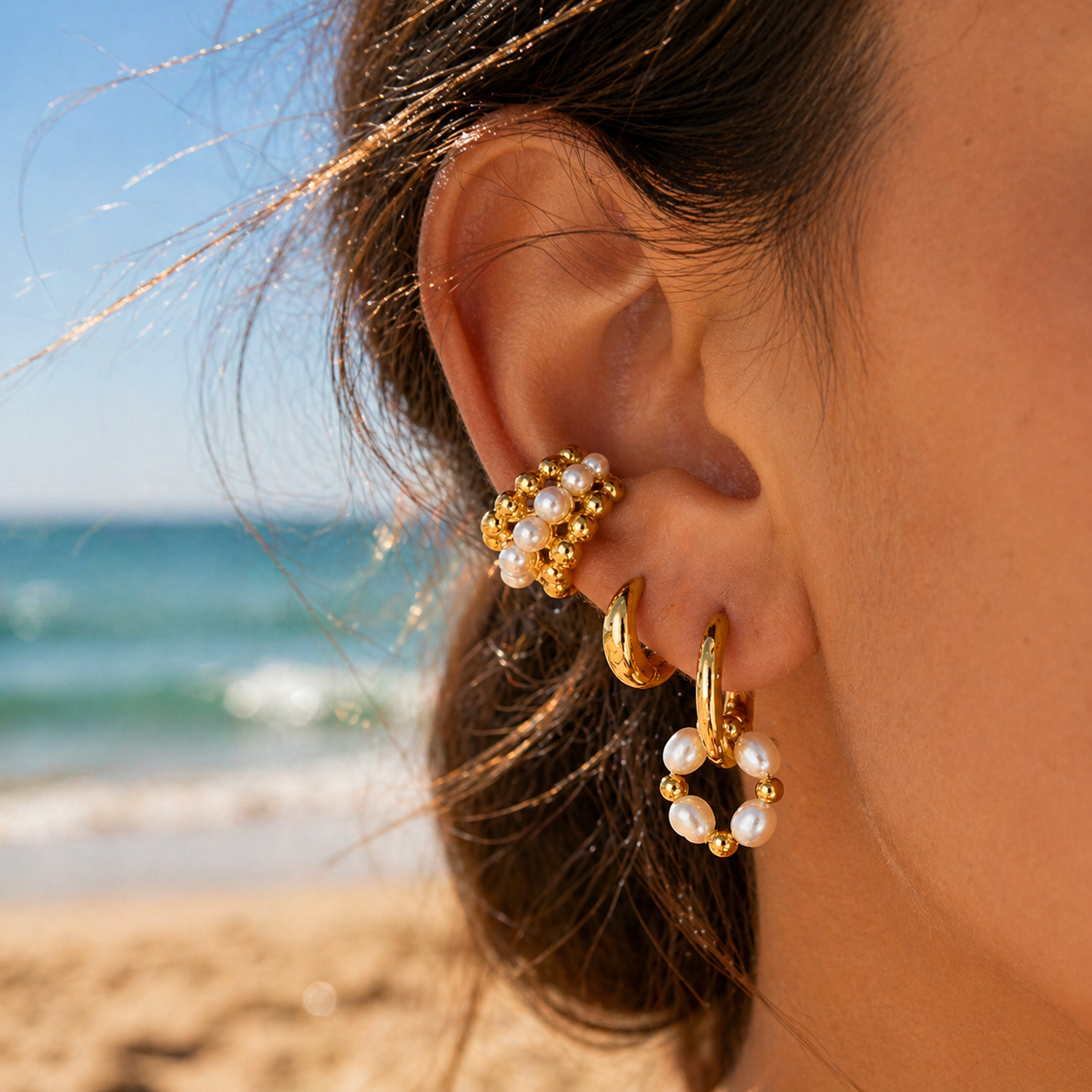 Veloura Pearl Huggie Earrings