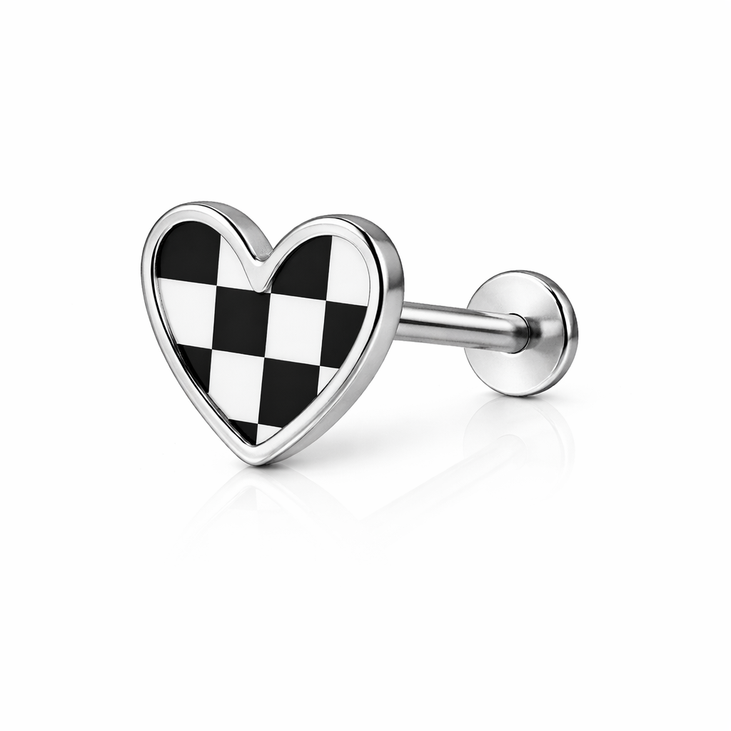 Checkered Heart Flat Back