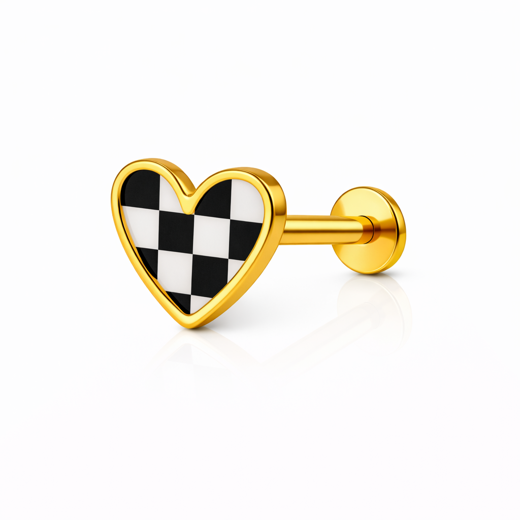 Checkered Heart Flat Back