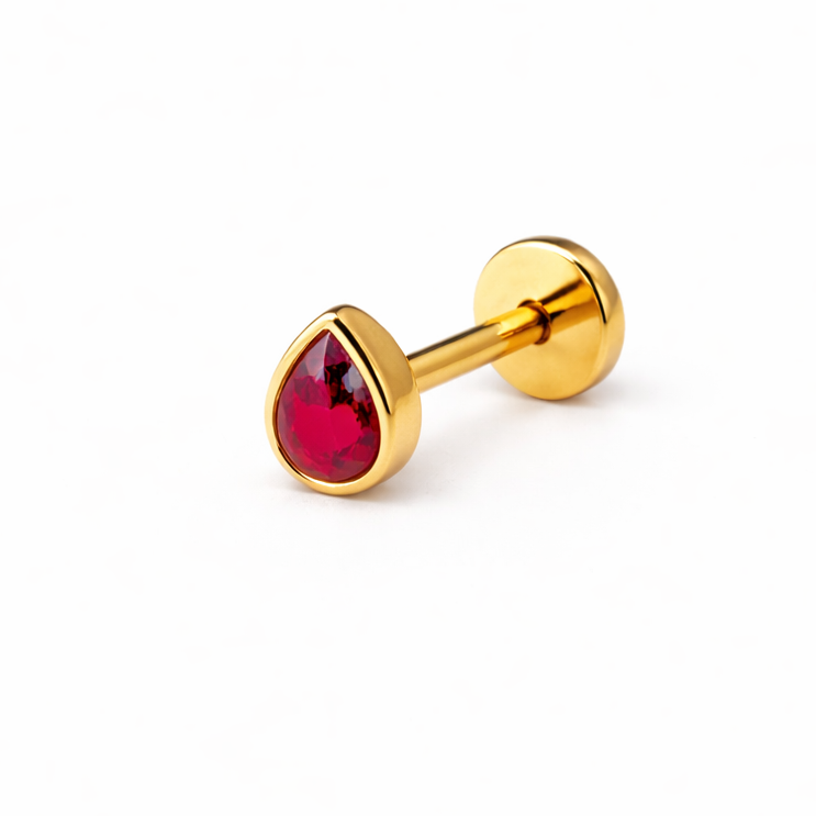 Red Stone Teardrop Flat Back Earring