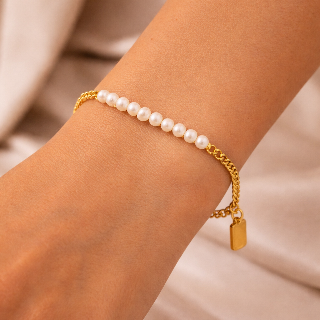 Golden Tide Pearl Chain Bracelet